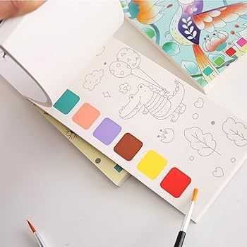 Watercolor Painting Notepad For Kids 12 Different Pages, Water Painting Book With Water Color With Painting Brush