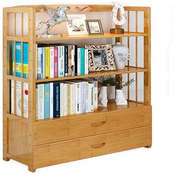 Wooden Bookshelf With Drawers Floor-Standing Display Shelf Storage Rack Organizer For Home Office