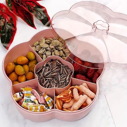 Flower Shape Snack Traay With Lid for Nut Candy Dried Fruit