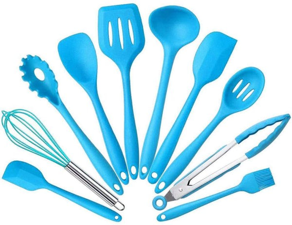 Silicone Kitchen Utensil Set 10 Pcs Heat Resistant Non-Stick Spoon Spatula Ladle Cooking Tools Dinnerware