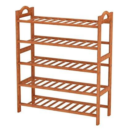 5 Tier Bamboo Wooden Shoe Rack Shoe Organizer