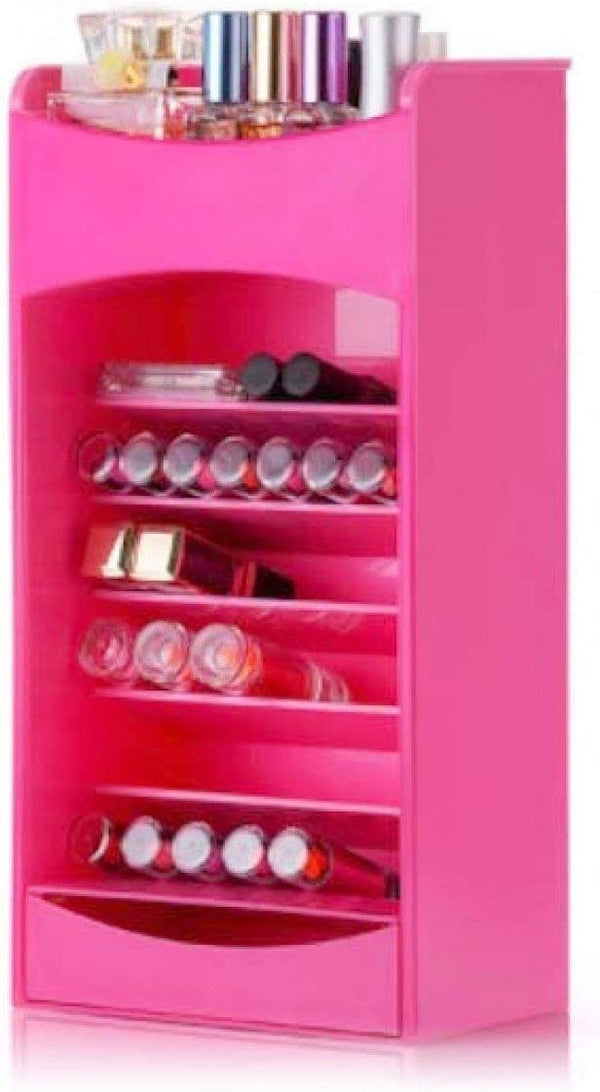 Cosmetic Storage And Organizer With Multi Layer Adjustable Rack Holder And A Drawer For Nail Polish, Lipstick, Brushes