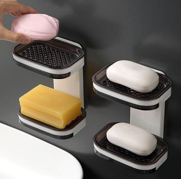 Double Layer Soap Dish Suction Cup Soap Holder, Strong Sponge Holder for Shower, Bathroom, Tub and Kitchen Sink