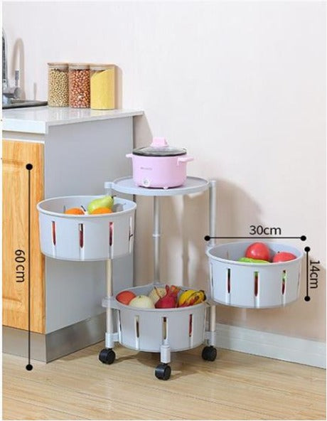 Kitchen Vegetables Storage Basket Shelf Rack Organizer on Rolling Wheels - 3 TIER