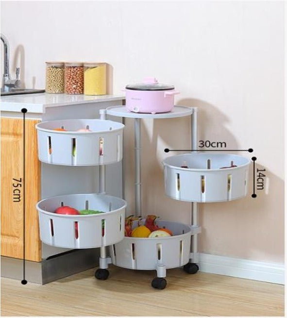 Kitchen Vegetables Storage Basket Shelf Rack Organizer on Rolling Wheels - 4 TIER