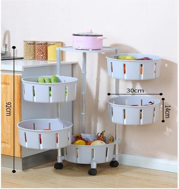 Kitchen Vegetables Storage Basket Shelf Rack Organizer on Rolling Wheels - 5 TIER