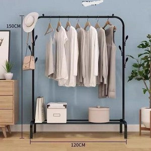 Multipurpose Clothes Metal Rack with Bottom Shelves Closet Organizer - Freestanding Clothes Garment Stand Light weight Rack for displaying clothes  (Black)